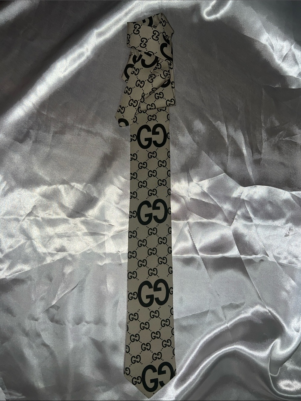Luxury Beige and Black Patterned Men's Tie - Designer Monogram Style